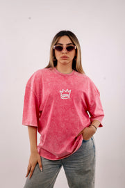 How Soon is now ? Pink Acid wash Oversized T-shirt