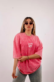 How Soon is now ? Pink Acid wash Oversized T-shirt