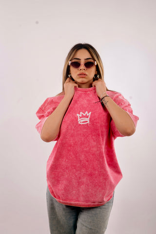 How Soon is now ? Pink Acid wash Oversized T-shirt