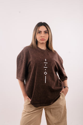 Mystic Lines - Brown Acid Wash Oversized Tshirt