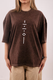 Mystic Lines - Brown Acid Wash Oversized Tshirt